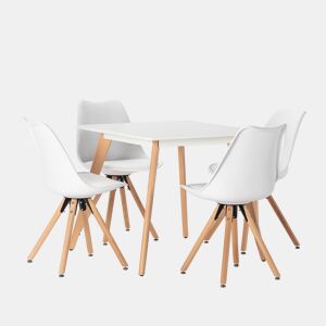 Conjunto de mesa 80x80 cm e 4 cadeiras de jantar Jeff brancas