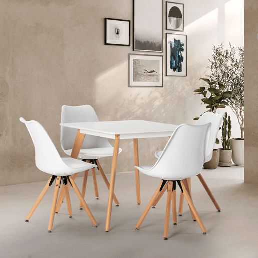 Conjunto de mesa 80x80 cm e 4 cadeiras de jantar Jeff brancas