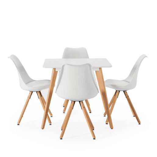 Conjunto de mesa 80x80 cm e 4 cadeiras de jantar Jeff brancas