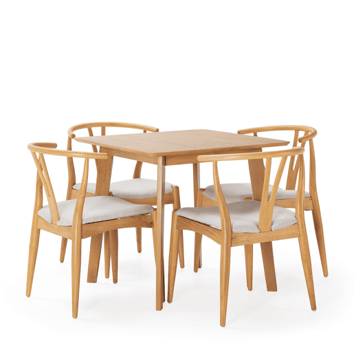 Conjunto de mesa 80x80 cm e 4 cadeiras de jantar Rustic Carvalho