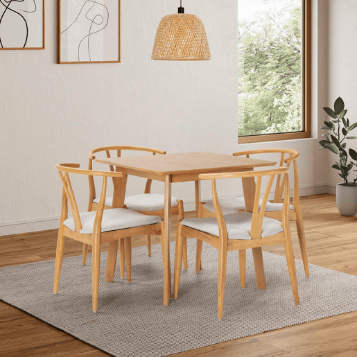 Conjunto de mesa 80x80 cm e 4 cadeiras de jantar Rustic Carvalho
