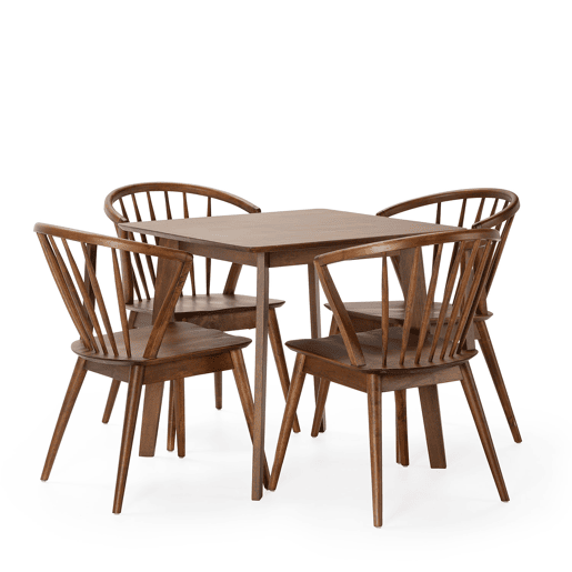 Conjunto de mesa 80x80 cm e 4 cadeiras de jantar Mura Nogueira