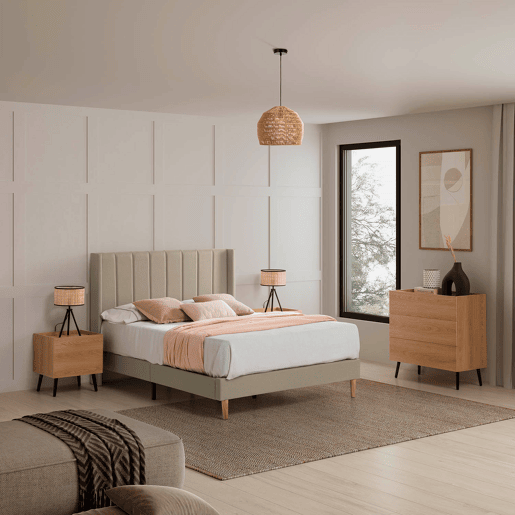 Cama estofada Noelia 30 cm, 90x190 cm, Bege Cama estofada Noelia 30 cm, 90x190 cm, Bege