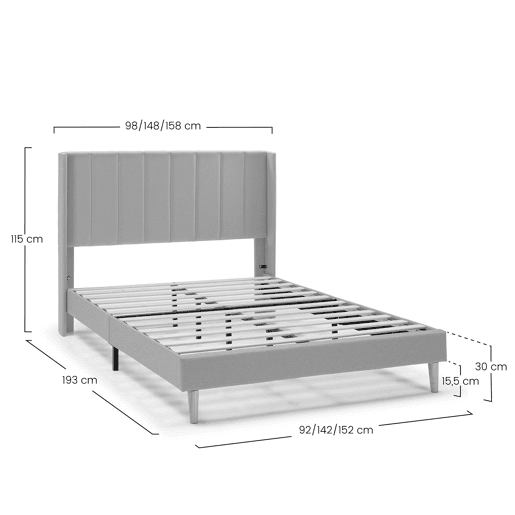 Cama estofada Noelia 30 cm, 90x190 cm, Bege Cama estofada Noelia 30 cm, 90x190 cm, Bege