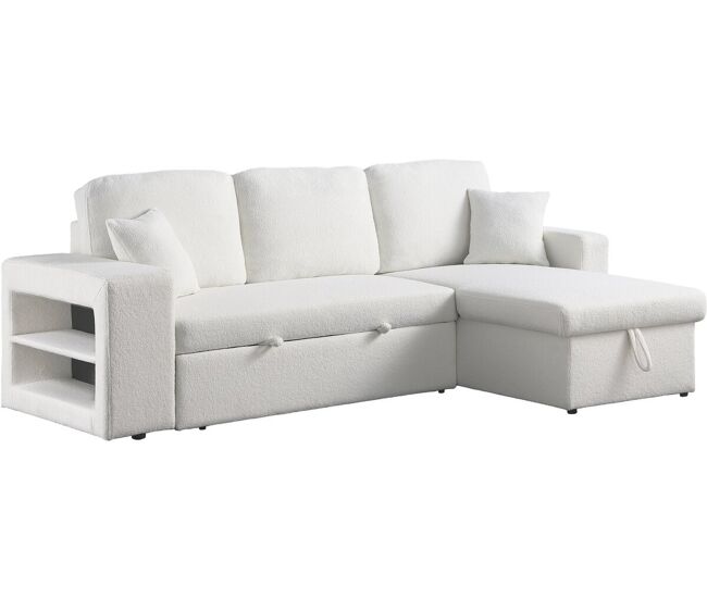 Sofá rinconera tela bouclette convertible/reversible "Axel" - 3 plazas - Blanco