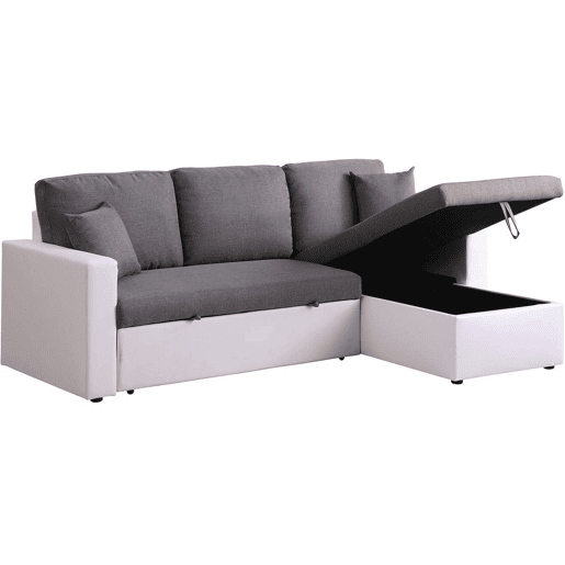 Sofá de canto conversívelreversível com baú Alain - 221 x 145 x 85 cm - 3 lugares - Cinza  Branco