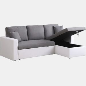 Sofá de canto conversívelreversível com baú Alain - 221 x 145 x 85 cm - 3 lugares - Cinza  Branco