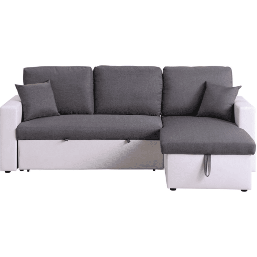 Sofá de canto conversívelreversível com baú Alain - 221 x 145 x 85 cm - 3 lugares - Cinza  Branco