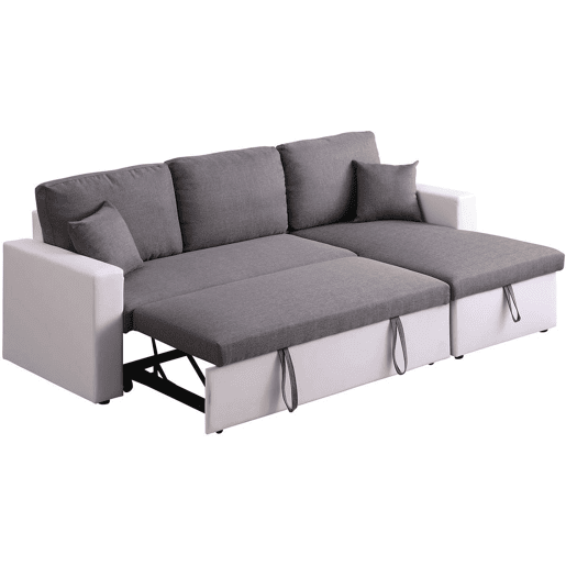 Sofá de canto conversívelreversível com baú Alain - 221 x 145 x 85 cm - 3 lugares - Cinza  Branco