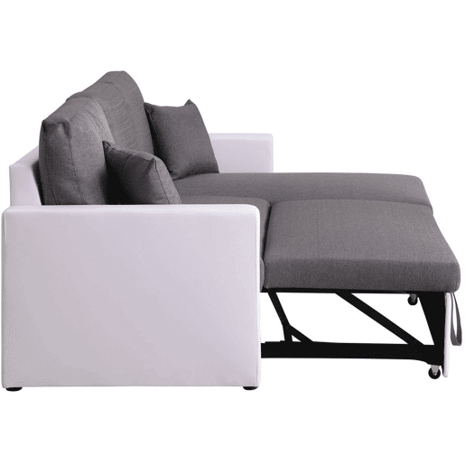 Sofá de canto conversívelreversível com baú Alain - 221 x 145 x 85 cm - 3 lugares - Cinza  Branco