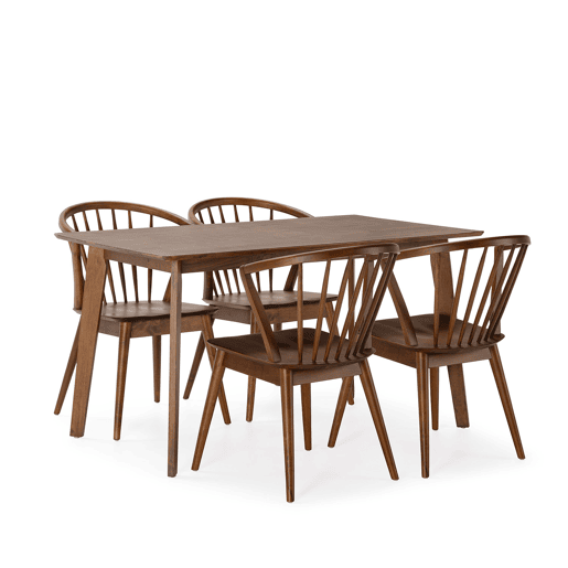 Conjunto de mesa 140x80 cm e 4 cadeiras de jantar Mura Nogueira