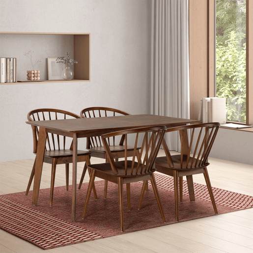 Conjunto de mesa 140x80 cm e 4 cadeiras de jantar Mura Nogueira