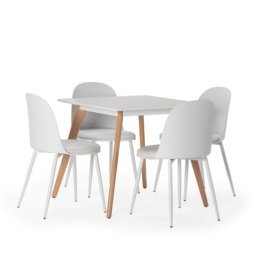 Conjunto de mesa 80x80 cm e 4 cadeiras de jantar Kana Branco