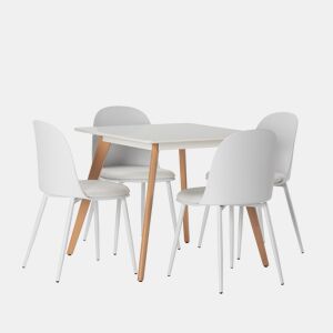 Conjunto de mesa 80x80 cm e 4 cadeiras de jantar Kana Branco