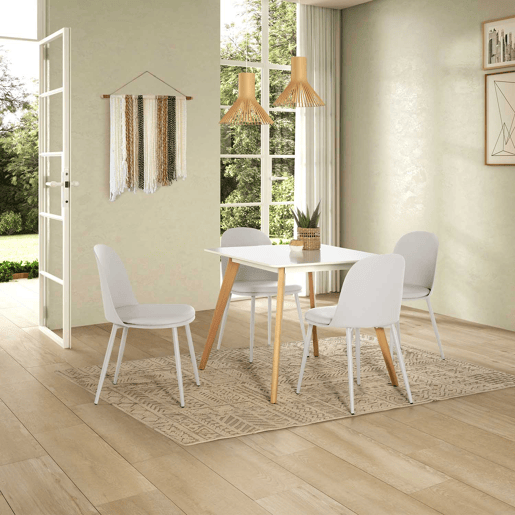 Conjunto de mesa 80x80 cm e 4 cadeiras de jantar Kana Branco