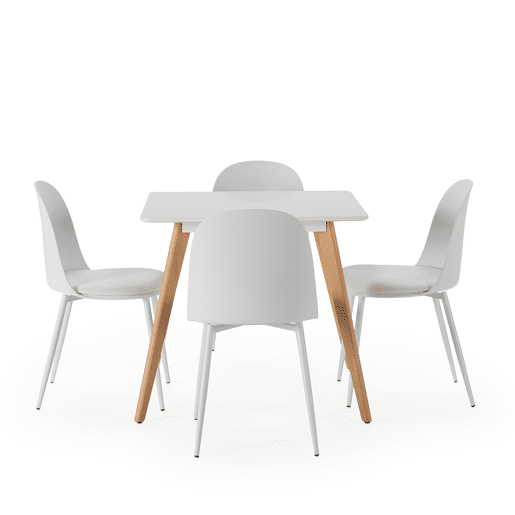 Conjunto de mesa 80x80 cm e 4 cadeiras de jantar Kana Branco