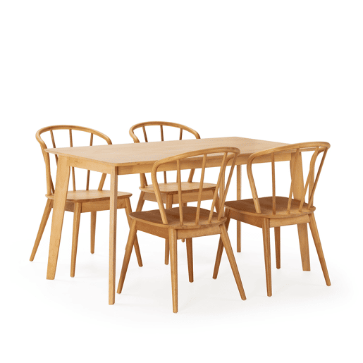 Conjunto de mesa 140x80 cm e 4 cadeiras de jantar Brisa Carvalho