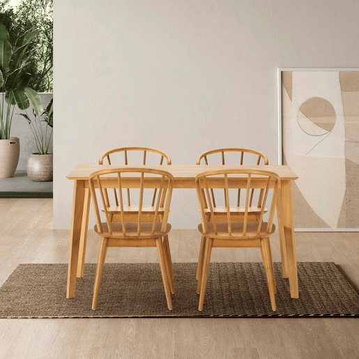 Conjunto de mesa 140x80 cm e 4 cadeiras de jantar Brisa Carvalho