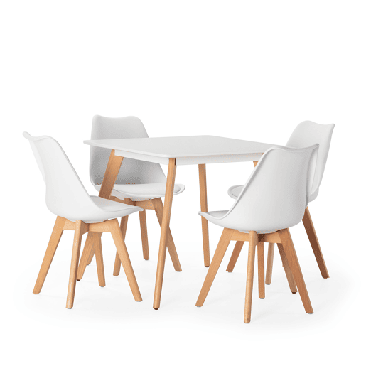 Conjunto de mesa 80x80 cm e 4 cadeiras de jantar Klara Branco