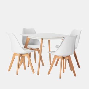 Conjunto de mesa 80x80 cm e 4 cadeiras de jantar Klara Branco