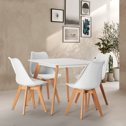 Conjunto de mesa 80x80 cm e 4 cadeiras de jantar Klara Branco