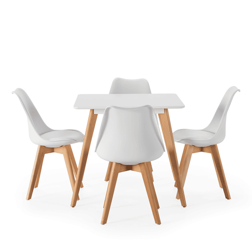 Conjunto de mesa 80x80 cm e 4 cadeiras de jantar Klara Branco
