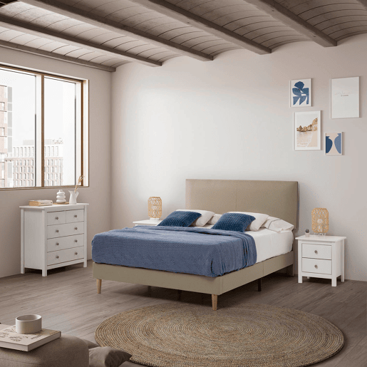 Cama estofada Lauren 30cm, 140x190cm, bege