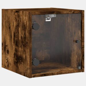 vidaXL Mesa de cabeceira c porta de vidro 35x37x35 cm carvalho fumado