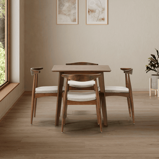 Conjunto de mesa 80x80 cm e 4 cadeiras de jantar Corzo Nogueira