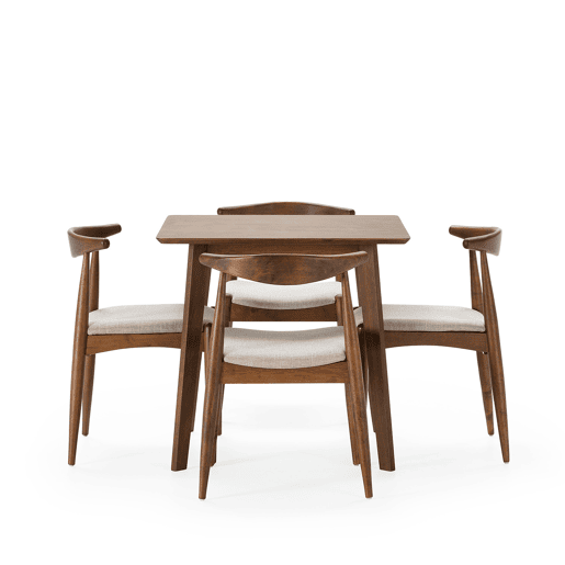 Conjunto de mesa 80x80 cm e 4 cadeiras de jantar Corzo Nogueira