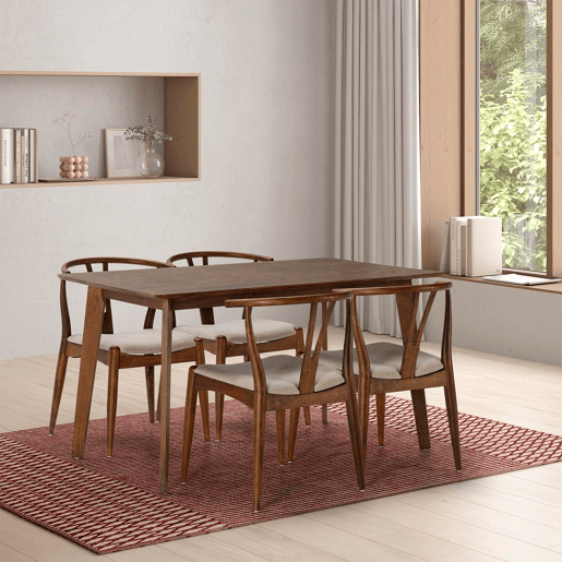 Conjunto de mesa 140x80 cm e 4 cadeiras de jantar Rustic Nogueira