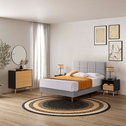 Cama estofada Silvi 30 cm, 90x190 cm, cinza claro