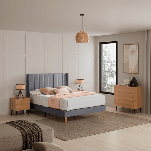 Cama estofada Noelia 30 cm, 140x190 cm, cinza escuro