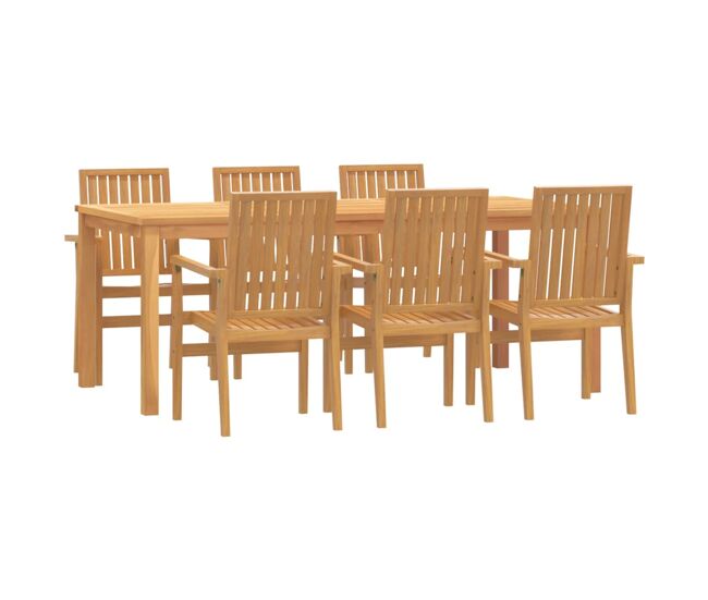 Juego de comedor de jardin 7 piezas madera maciza de teca longitud mesa 200 cm