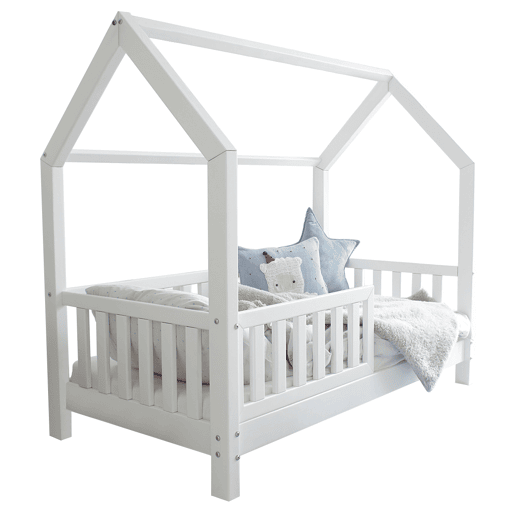 Cama cabana 90x190 barreira e base de ripas incluídas pés 10 cm Daisy Branco