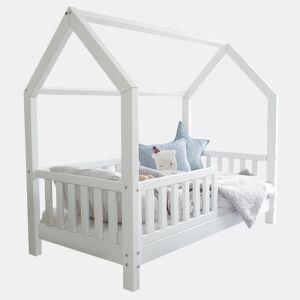 Cama cabana 90x190 barreira e base de ripas incluídas pés 10 cm Daisy Branco