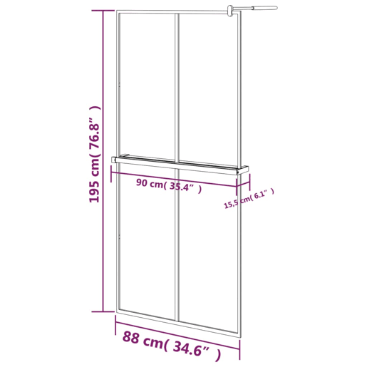 vidaXL Divisória chuveiro cprateleira 90x195 vidroalumínio ESG preto