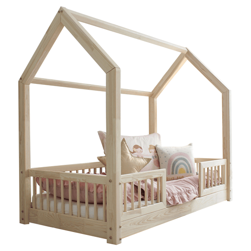 Cama cabana 90x190 barreiras e base de ripas incluídas pés 1 cm Sofia Bois