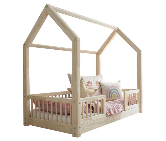 Cama cabaña 90x190 con barandilla y somier patas de 1 cm sofia madera