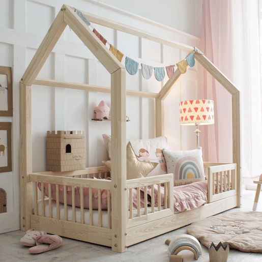 Cama cabana 90x190 barreiras e base de ripas incluídas pés 1 cm Sofia Bois