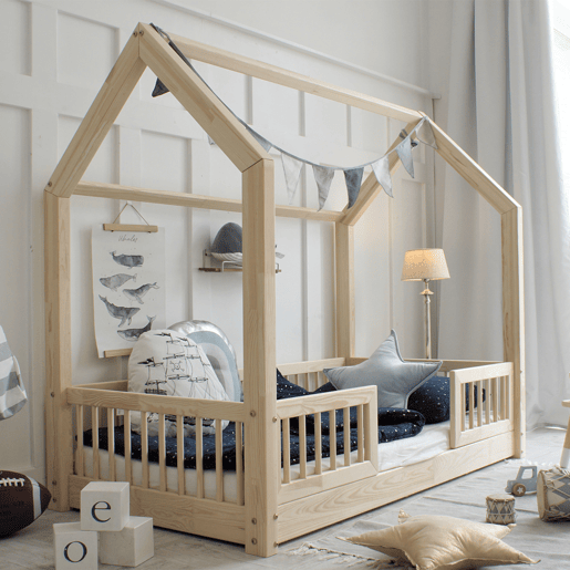 Cama cabana 90x190 barreiras e base de ripas incluídas pés 1 cm Sofia Bois