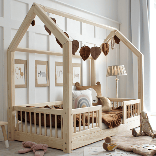 Cama cabana 90x190 barreiras e base de ripas incluídas pés 1 cm Sofia Bois