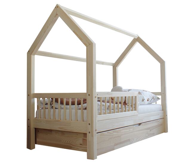 Cama cabaña 90x190 con barandilla somier y cajón sofia madera