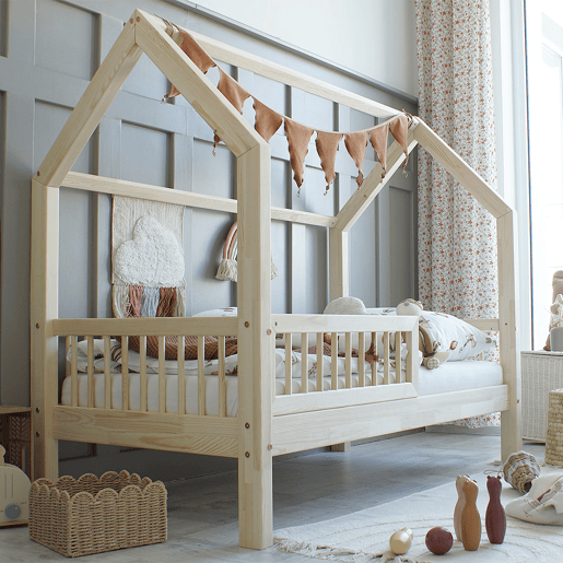 Cama cabana 90x190 barreira base de ripas e gaveta incluída Sofia Bois