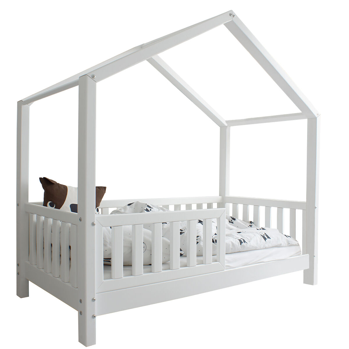 Cama cabaña con barandilla y somier patas de Roxane 199x199 Blanco
