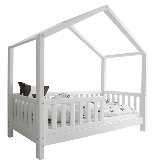 Cama de cabina 90x190 barreira e base de ripas incluídas pés 10 cm Roxane Branco