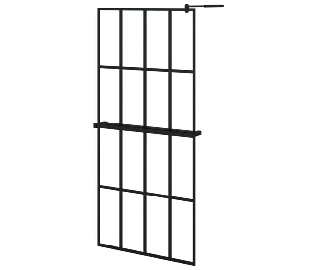 Vidaxl mampara ducha con estante vidrio esg y aluminio negro 90x195 cm
