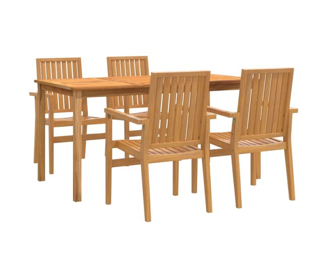 Juego de comedor para jardin 5 piezas madera maciza de teca longitud mesa 160 cm