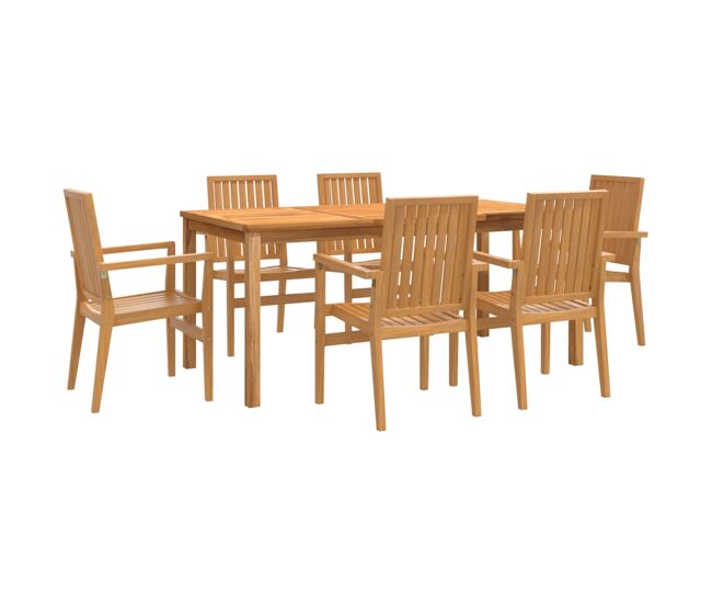 Juego de comedor de jardin 7 piezas madera maciza de teca longitud mesa 180 cm