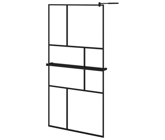 Vidaxl mampara ducha con estante vidrio esg y aluminio negro 100x195cm